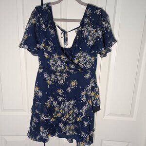 NWT Lulus Spring Sweetheart Navy Blue Floral Flutter Sleeve Mini Dress